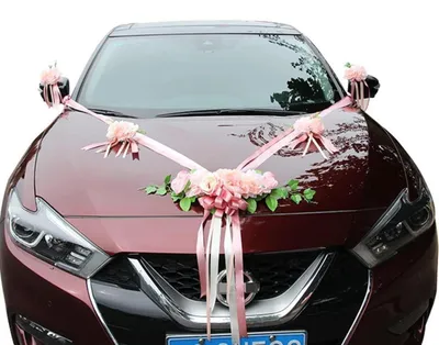 Produktbild von Hochzeitsauto Deko Set Rosa mit Rosen und Bändern