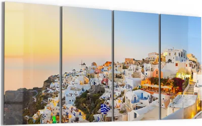 Produktbild von DEQORI Glasbild Echtglas 4x30x60 cm 'Kykladen-Dämmerung' Wandbilder XXL groß