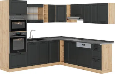 Obrázek produktu pro Rohová kuchyň Vicco R-Line Antracitový venkovský dům/zlatý dub 247 x 46 cm bez pracovní desky, Model 53296