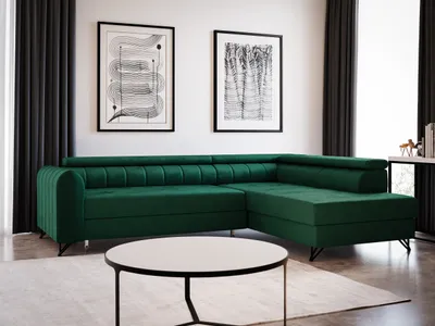 Produktbild von Ecksofa Alice mit Schlaffunktion und Bettkasten, Wohnlandschaft mit einstellbare Kopfstützen, Couch, Sofa, Bettsofa, Schlafsofa (Grün (Kronos 19), Ecksofa Rechts)