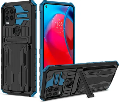Produktbild von Moto G Stylus 5G Hülle, Hybrid Robust Schutz Stoßfest Schutzhülle mit Kartenhalter Ständer für Motorola Moto G Stylus 5G Blau