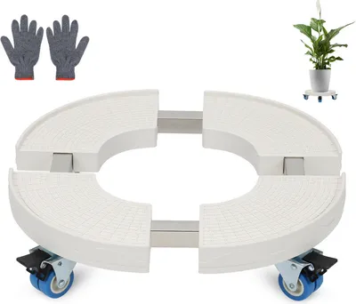 Produktbild von SWANEW Pflanzenroller Rund Ø 38-52cm Einstellbare Blumenroller Rollbrett Pflanzentrolley Außenbereich 360 °Räder bis 300 Kg Für Hausgarten Blumentopf