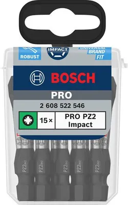Productafbeelding van BOSCH 2608522546 BOSCH PRO Pozidriv Impact Bit, PZ2, 15-teilig