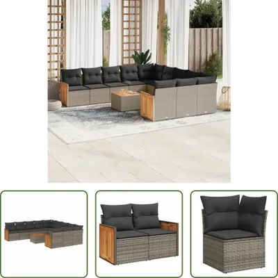 Produktbild von The Living Store 12-tlg. Garten-Sofagarnitur mit Kissen Grau Poly Rattan