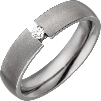 Produktbild von Gr. 54 Partner Ring aus Titan 1 Diamant Brillant 0,05ct. Partnerring Titanring matt
