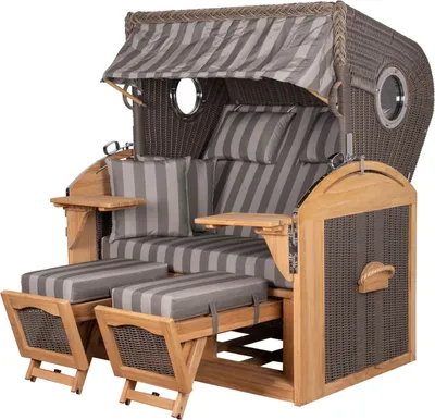 Produktbild von Strandkorb - bene living - Borkum XL Teak Bullauge - PE grau - Modell 537 - 2,5-Sitzer inkl. Liftersystem