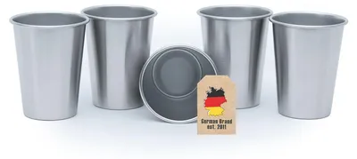 Produktbild von Intirilife 5x Stapelbare Edelstahl Becher in 350 ml - Camping Outdoor Metall Becher Tasse Glas Widerverwendbar ohne Plastik für Kinder geeignet