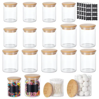 Produktbild von Elzusha – 18-teiliges Set aus Glasbehältern zur Aufbewahrung von Wattestäbchen – Organizer für das Badezimmer mit Deckel