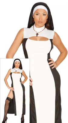 Productafbeelding van Religie, erotiek, vrijgezellenfeest, nonnenkostuum, split, feest, kleding, themafeest, volwassenen, spel, evenement, kostuum, plezier, maat: 36 - 38 (S), kleur: zwart
