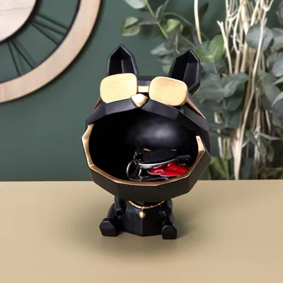 Image de Vide Poche - HOME DECO FACTORY - Chien à Lunettes - Noir et Or