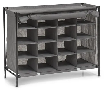 Schuheregal 16 Fächer, Stoff/Metall, grau, 84x35x66 cm