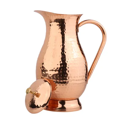 Kupferkanne mit Deckel, handgehämmert, 1800 ml, massiv