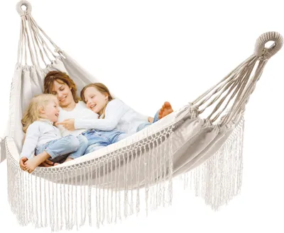 Produktbild von HOMELEVEL Outdoor und Indoor Hängematte aus Baumwolle - 220 x 115 cm - Boho Hänge Matte aus Stoff - Hängematte für den Garten oder Balkon - Outdoor