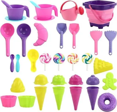 Produktbild von 34-teiliges Strandspiel-Set, Eimer, Schaufel, Harken, Schlauchbeutel, Outdoor-Spielzeug