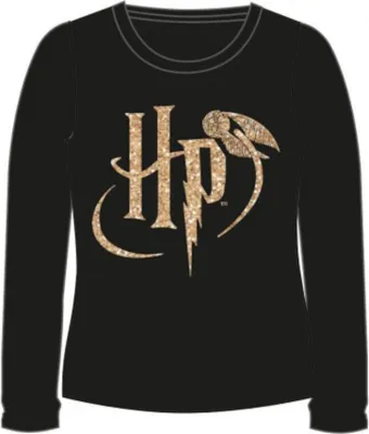 Produktbild von Harry Potter Langarm-Shirt - goldenes Glitzer-Logo mit Eule - Schwarz 152