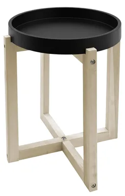 Runder Beistelltisch 30 cm, schwarz, X-Gestell, Holz