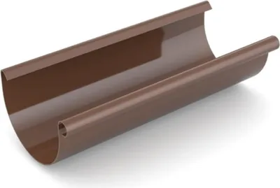 A brown plastic gutter on a white background.