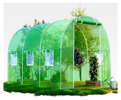 Produktbild von Folien-Gewächshaus Cicata für Tomaten, winterfest, Folientunnel zur Aufzucht, 3x2x2 m, grün, 6 Fenster, Insektennetz, rund, mehrweg, Gitternetzfolie