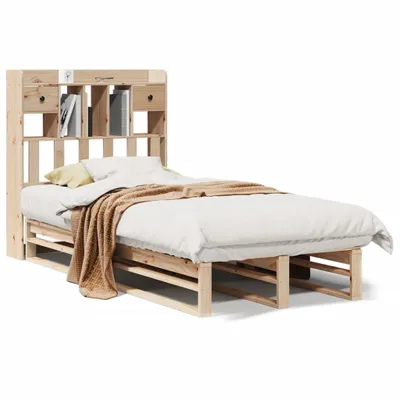 Image de vidaXL Lit en bois massif avec étagère sans matelas 90x190 cm pin
