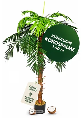 Produktbild von Decovego künstliche Kokospalme, Kunstpflanze,140 cm, Kunstpalme