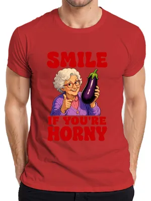 Produktbild von Smile If You're Horny Oma Aubergine Witzig Statement Sarkasmus Herren T-Shirt, Rot, XL