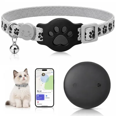 GPS-Halsband für Katzen, verstellbar, reflektierend, grau