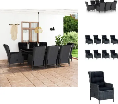 Produktbild von vidaXL 9-tlg. Garten-Essgruppe mit Auflagen Poly Rattan Dunkelgrau -  Gartenmöbel-Sets