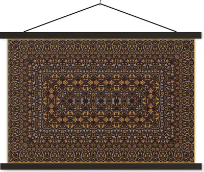 Produktbild von MuchoWow® Textilposter Persische Teppiche - Teppiche - Muster - Orange 90x60 cm mit schwarzem Rahmen - Aufhängungssatz