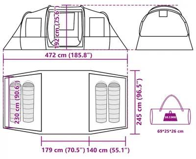 Produktbild von vidaXL Tunnelzelt 4 Personen Olivgrün Wasserdicht