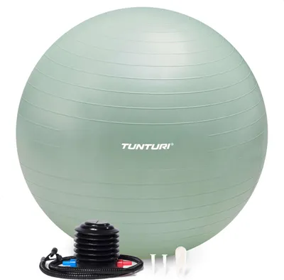 Produktbild von Tunturi Anti Burst Fitnessball mit Pumpe - Yoga-Ball 65 cm - Pilates-Ball - Schwangerschaftsball – 220 kg Benutzergewicht - Inklusive Trainings-App – Minze