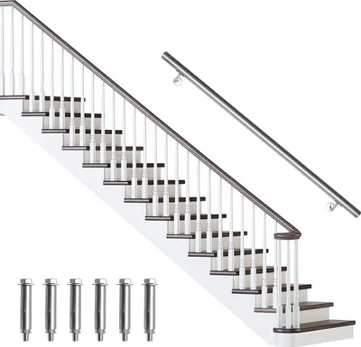 Immagine prodotto di Hengda corrimano in acciaio inox 50 - 200 cm ringhiera per scale per interni ed esterni ringhiera a muro per scale in tubo di acciaio inox V2A, con materiale di montaggio, lunghezza: 120 cm