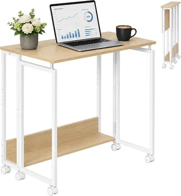 Produktbild von Klappbarer Schreibtisch - 6 Rollen - Computertisch - Naturweiß