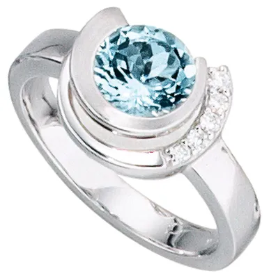 Produktbild von Weißgold Ring Damenring Aquamarin Brillanten 585 Gold Fingerschmuck Damen Innenumfang 58mm  Ø18.5mm