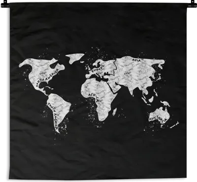 Produktbild von MuchoWow® Wandteppich Wandbehang Weltkarte - Marmor - Schwarz - Weiß 150x150 cm Tapisserie Dekoration Wandtuch - Wohnaccessoires - Modernes