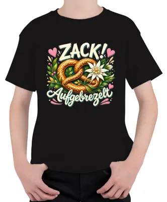 Obrázok produktu pre Zack, tričko s motívom Brezel, Edelweiss, , kožené nohavice, tradičné šaty (Dirndl), detské tričko, čierna farba, veľkosť 140