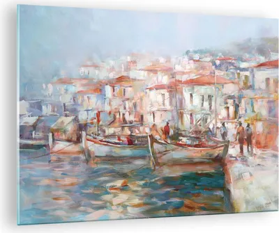 Produktbild von Bilder auf glas - Einteilig - Insel Boote Hafen - 70x50cm - Glasbilder - Wandbilder - Bilder - zum Aufhängen bereit - Wanddekoration aus Glas - Glas Bilder - Wandbild auf Glas - GAA70x50-4852