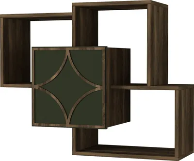 Produktbild von Wandregal Arco mit Tür und 3 Fächern in Dunkelgrün und Walnuss Holzoptik, 4166