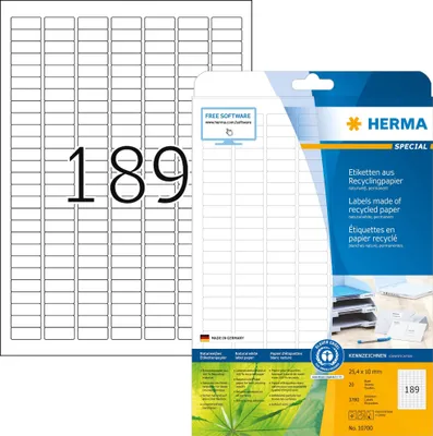 Zdjęcie produktu dla HERMA 10700, Wytłoczona etykieta, 2,54 cm, 1 cm, 189 szt.