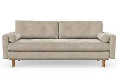 Produktbild von Esme 3-Sitzer-Sofa mit Schlaffunktion, Massivholzkonstruktion, skandinavischer Stil, Hohe Beine aus Eichenholz, gewachst, Chenille-Stoff Boston Toffee