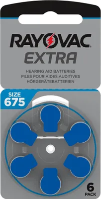Produktbild von Rayovac Extra Advanced Gr. 675 - 6er Blister Hörgerätebatterien PR44 Blau 24600 675AUX-6XE