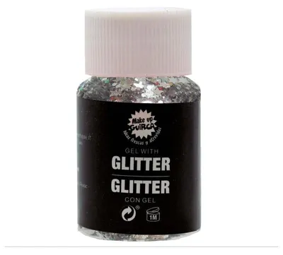 Productafbeelding van Halloweenfeest, glittergel, zwart, glinsterende make-up, verjaardag, evenement, glans, creatief, gezichtsdecoratie, glamoureuze look, kleurrijk, transformatie, fantasie, cosmetica, nacht, kleur: zilver