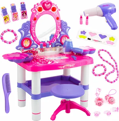 Produktbild von Kinderplay Schminktisch Kinder Schminktisch für Mädchen - Frisiertisch Spielzeug, Rosa Schminktisch mit Hocker und Zubehör, Licht, Ton, KP2798