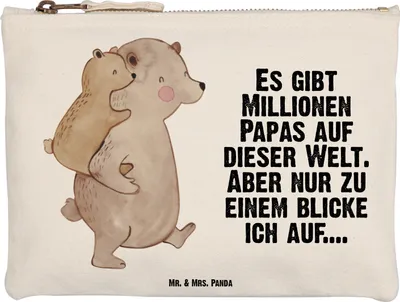 Produktbild von Mr. & Mrs. Panda Pouch Papa Bär Größe M - Weiß - Geschenk, Muttertag, Vatertag, Etui, Kosmetiktasche, Mäppchen, Geburtstag, kosmetiktäschchen, Stoffbeutel, pencil case