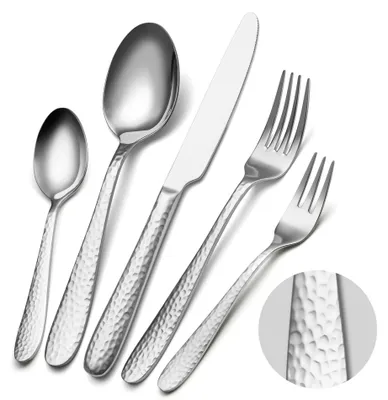 Besteckset 30-teilig, gehämmert, Edelstahl, für 6 Personen