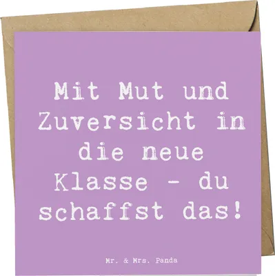 Produktbild von Mr. & Mrs. Panda Grußkarte Spruch Erster Schultag Mut und Zuversicht - Lavendeltraum - Geschenk, Glücksbringer, Klappkarte, Glückwunschkarte, Trost, neue Klasse