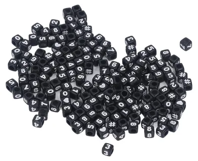 Produktbild von 300 Stück schwarze Acryl-Zahlenperlen in Würfelform für die Schmuckherstellung (Armbänder, Halsketten, Schlüsselanhänger)