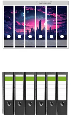 Produktbild von Wallario 6 Stück breite Ordner inkl. Klebeetiketten mit Motive Galaxie in der Abenddämmerung -  Set mit Rückenschildern / Ordnerrücken Stickern