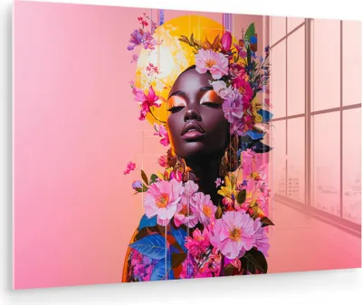 Produktbild von MuchoWow Glasbilder - Bilder auf Wandbild - Foto auf Glas Bunt - Blumen - Frau - Sonne 90x60 cm Wanddekoration aus Glas - Acrylglasbild - Acrylbilder - Wandmalerei auf Glas