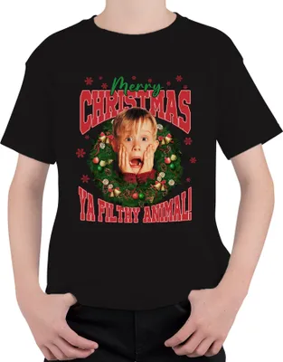 Produktbild von Merry Christmas Ya Filthy Animal Kevin McCallister - Home Alone Weihnachten Xmas Uni Kinder T-Shirt, Schwarz, 128