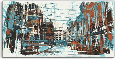 Produktbild von Coloray Canvas 140x70  Wandbild Leinwand Bilder bunte städtisch Straße Grunge Gebäude